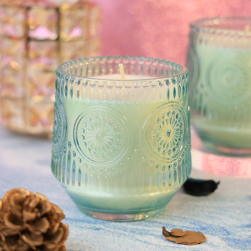 Private label large scented candle in embossed gla...